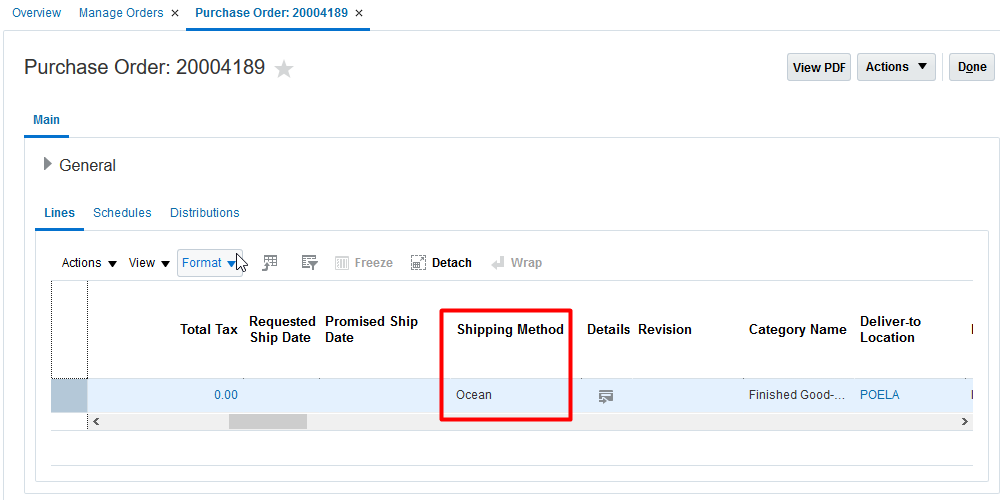 po line shipping method